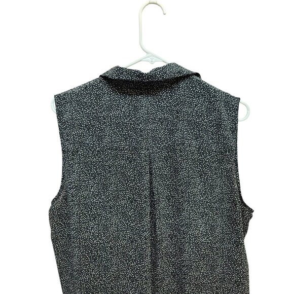 H&M Womens Size 14 Blouse Black White Button Front Collared Curved Hem - Picture 3 of 15